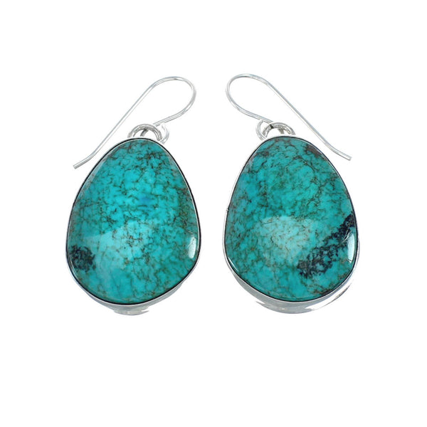 Navajo Turquoise Sterling Silver Native American Hook Dangle Earrings SN20429